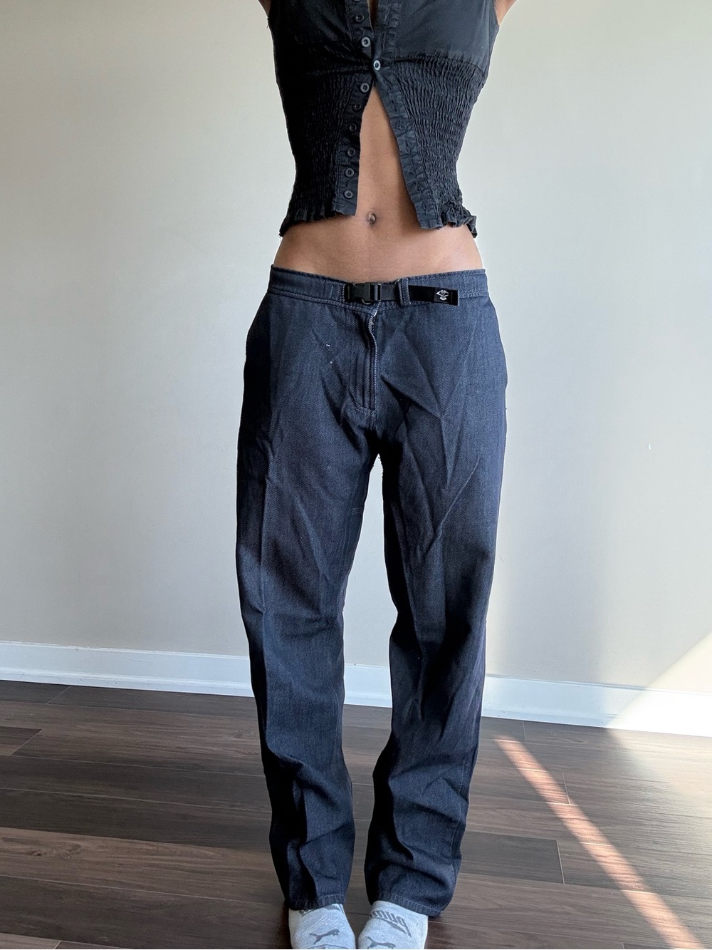 Dark Gray Casual Belted Jeans